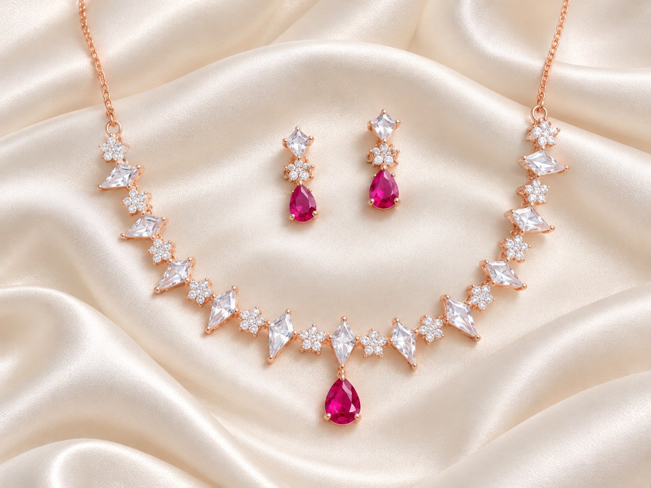 Silver avira necklace with rosegold finish