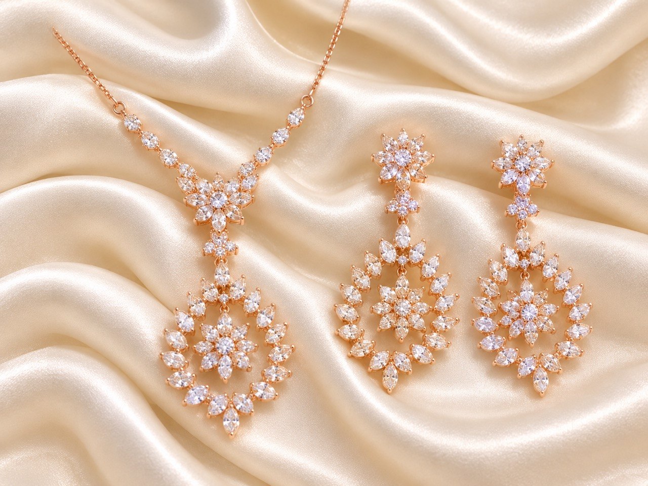 Silver oviya necklace with rosegold finish