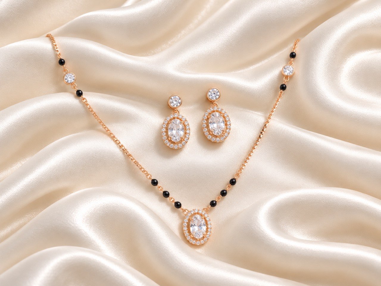 Silver harini necklace with rosegold finish