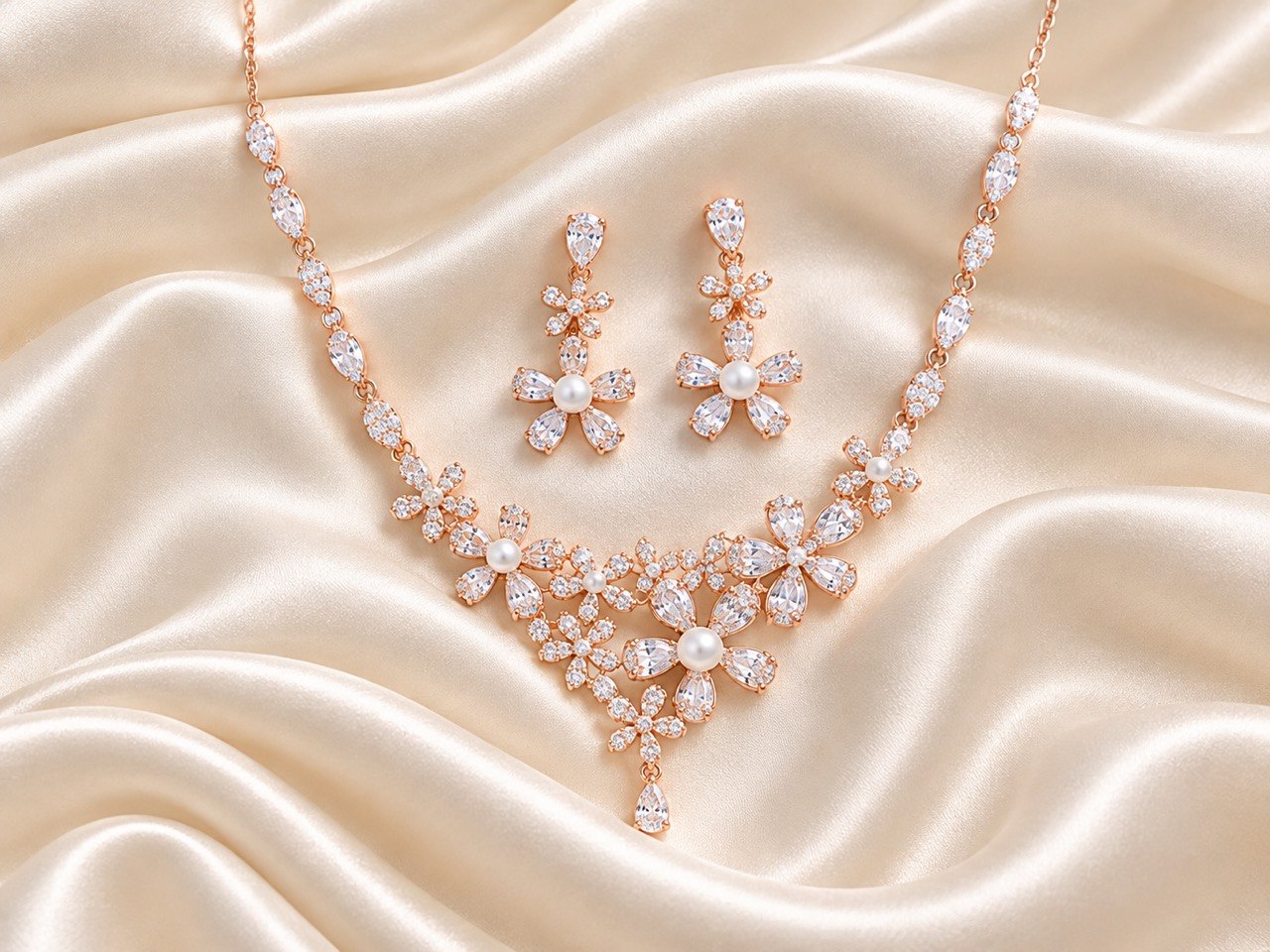 Silver thanvi necklace with rosegold finish