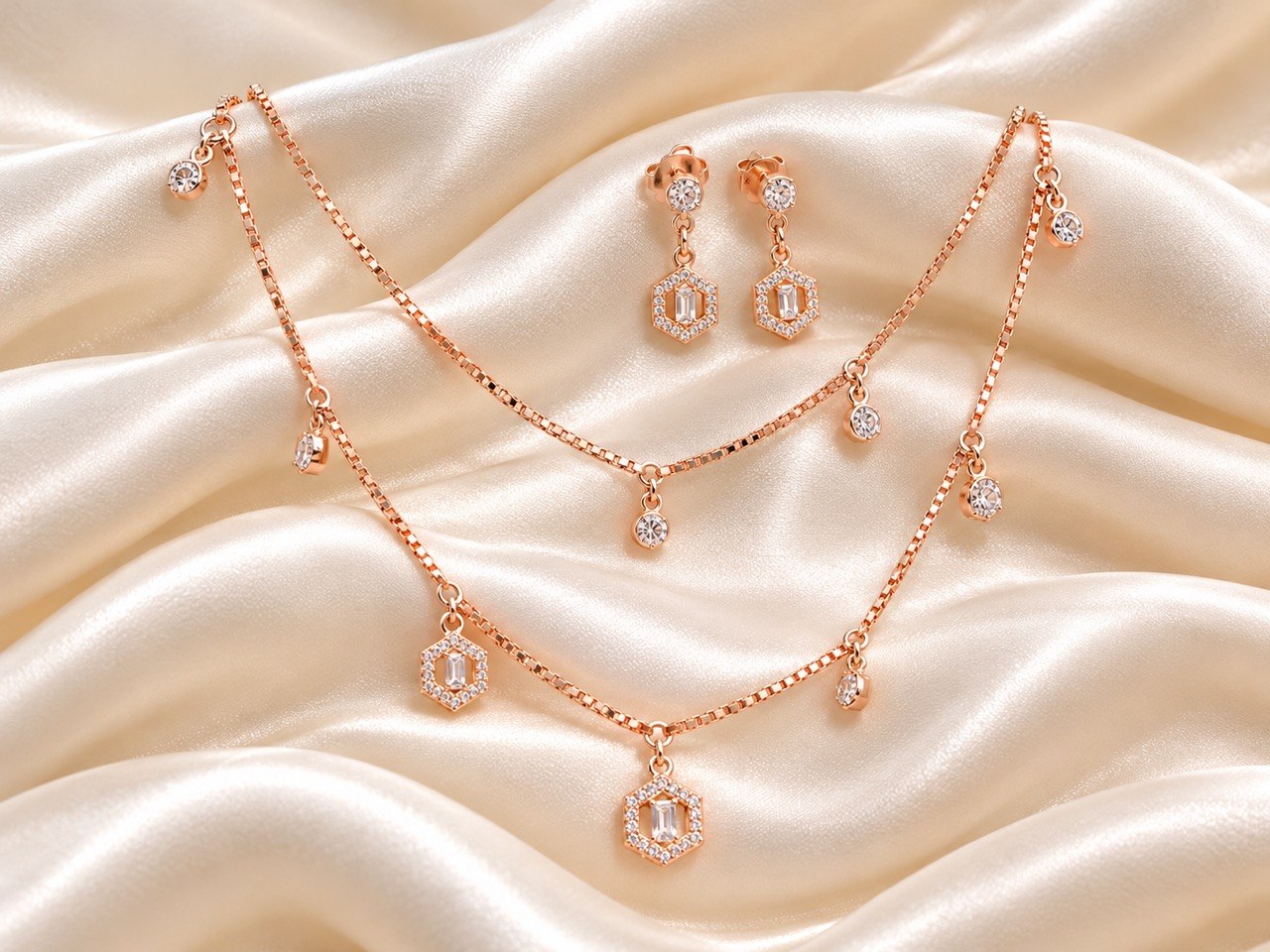Silver iniya necklace with rosegold finish
