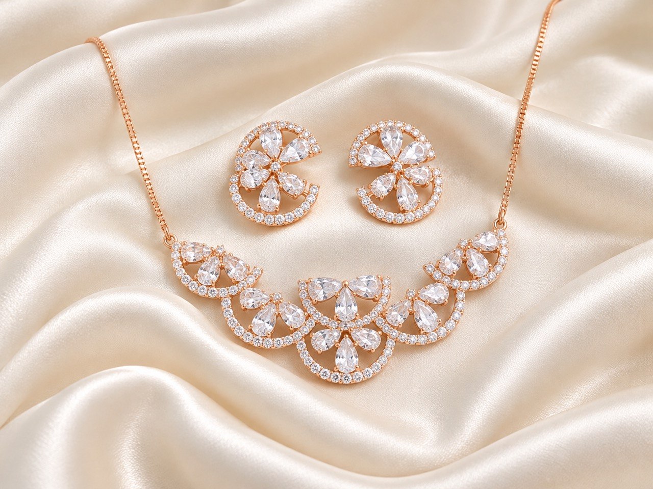 Silver adhiraa  necklace with rosegold finish