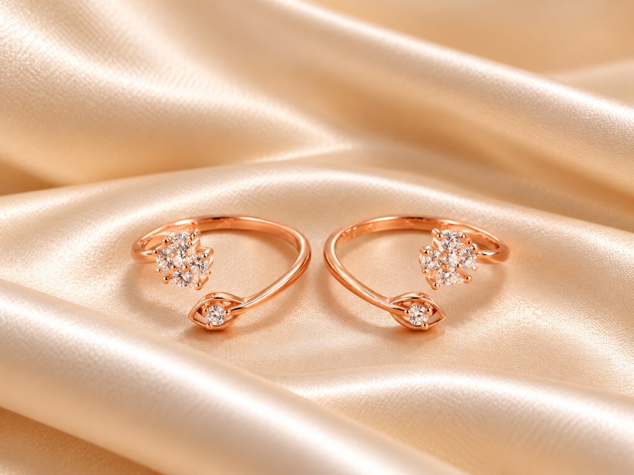 Silver riya toe ring with rose gold finish