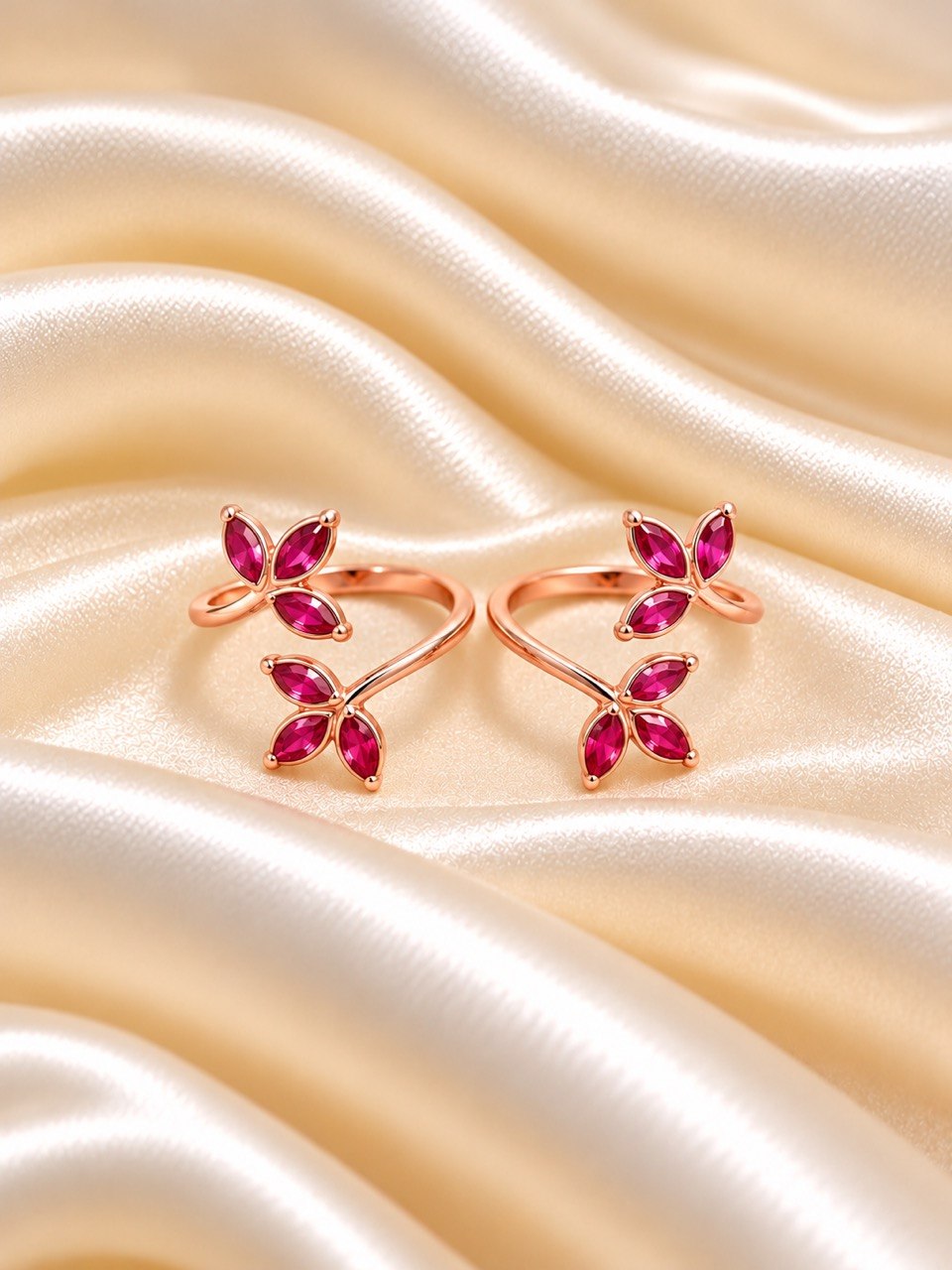 Silver aira pink toe ring with rosegold finish