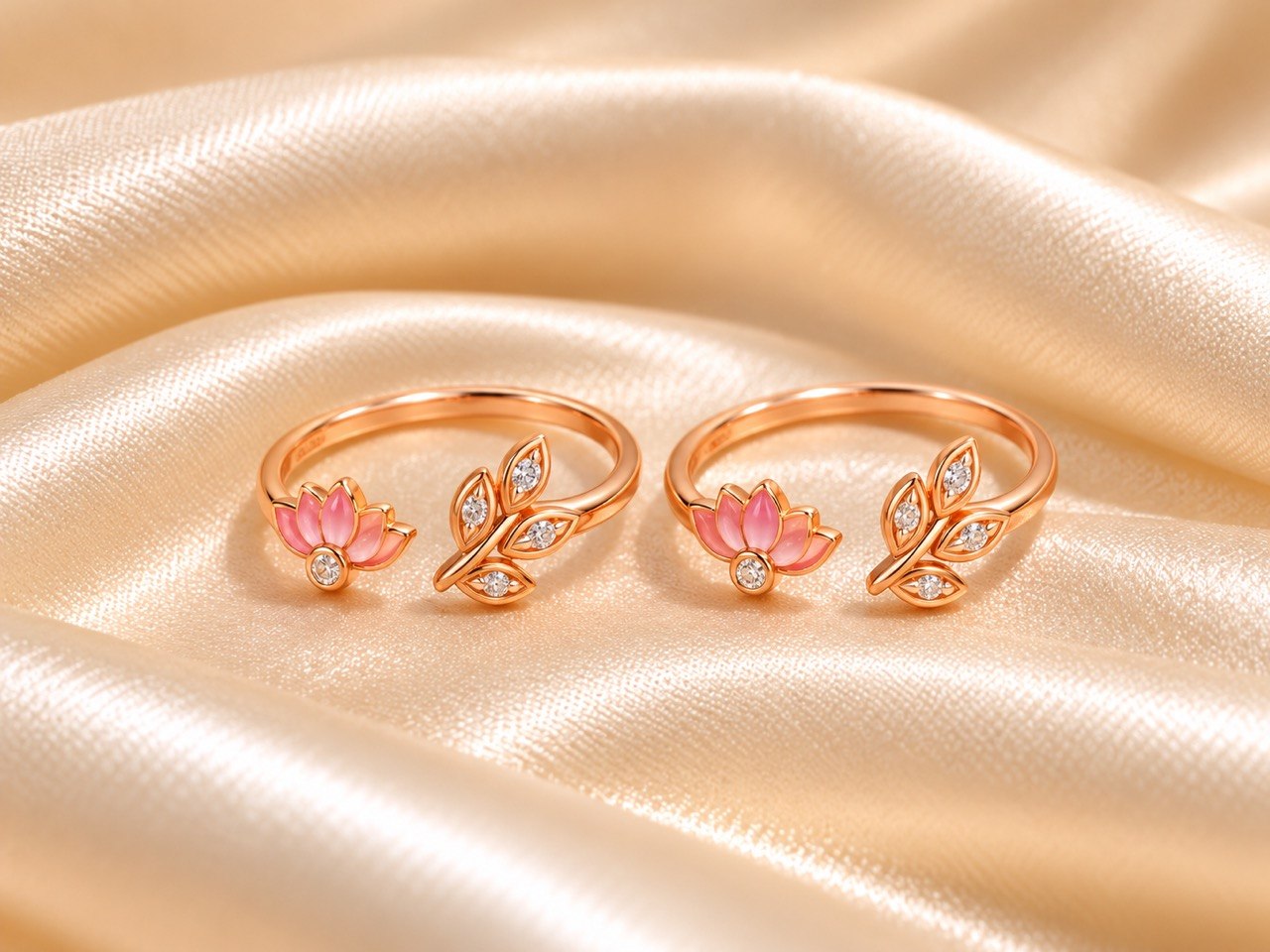 Silver oviya lotuss toe ring with rosegold finish