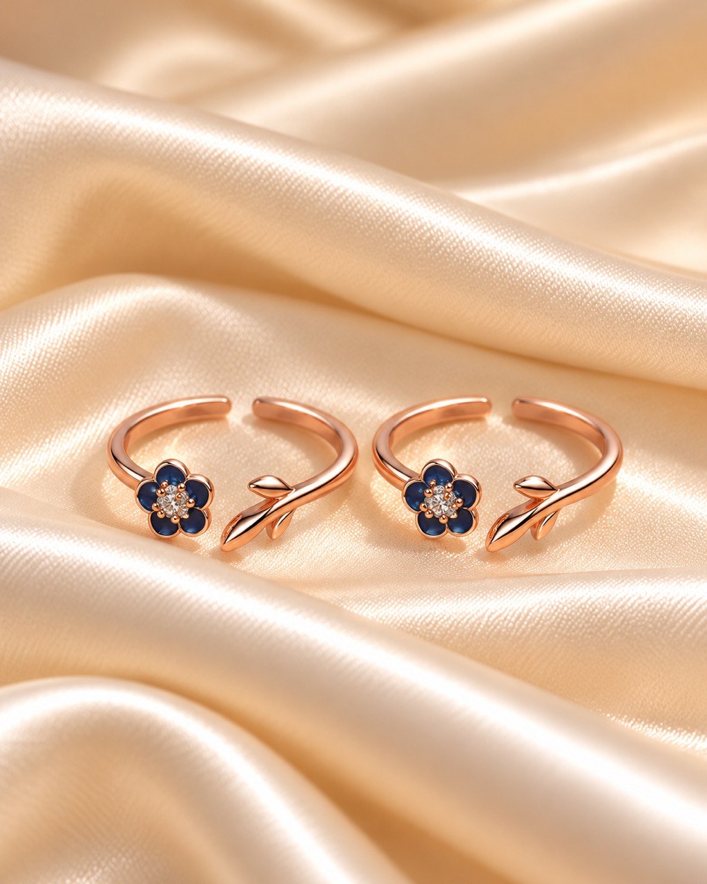 Silver meera toe ring with rosegold finish