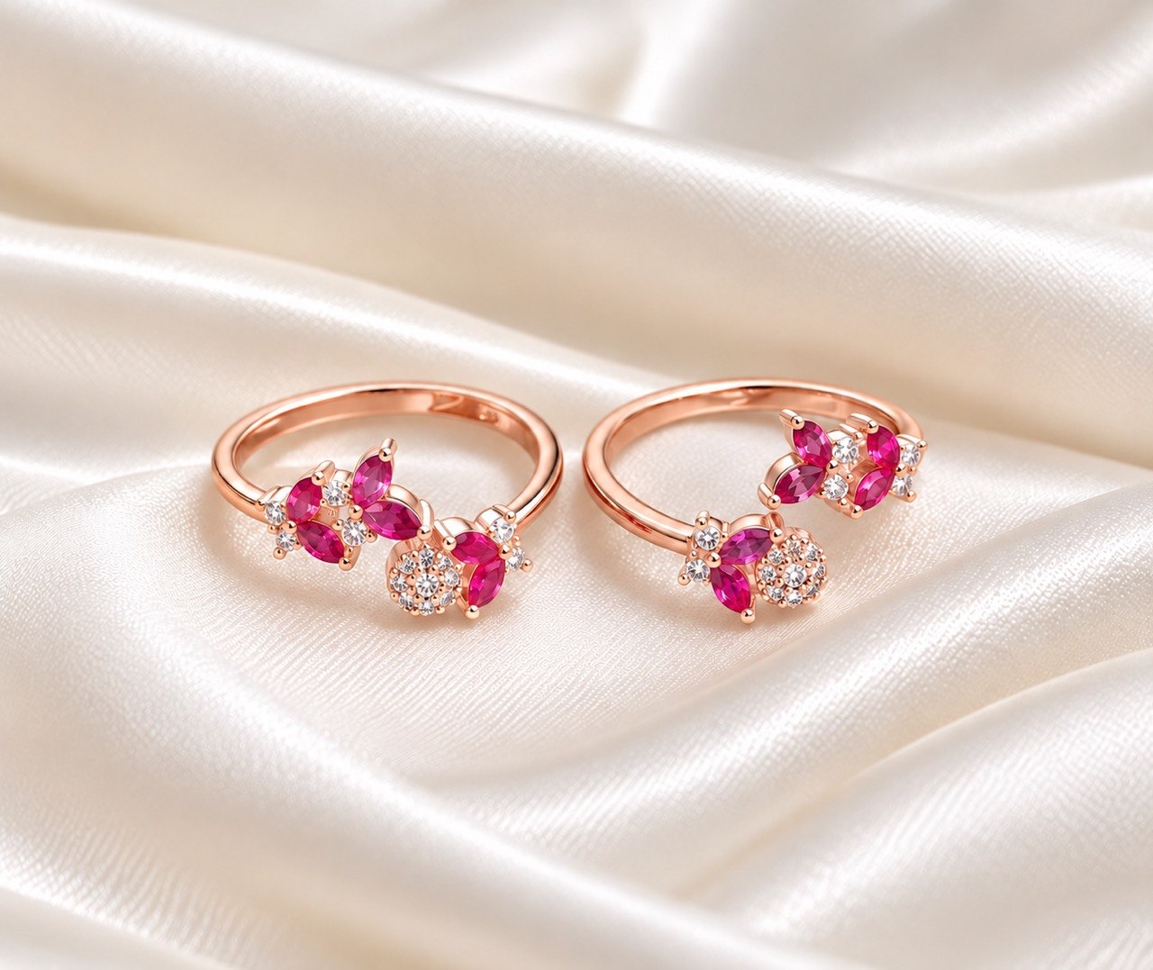 Silver kia pink toe ring with rose gold finish