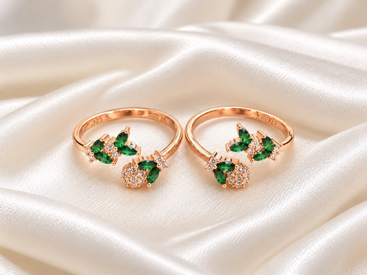 Silver kia green toe ring with rosegold finish