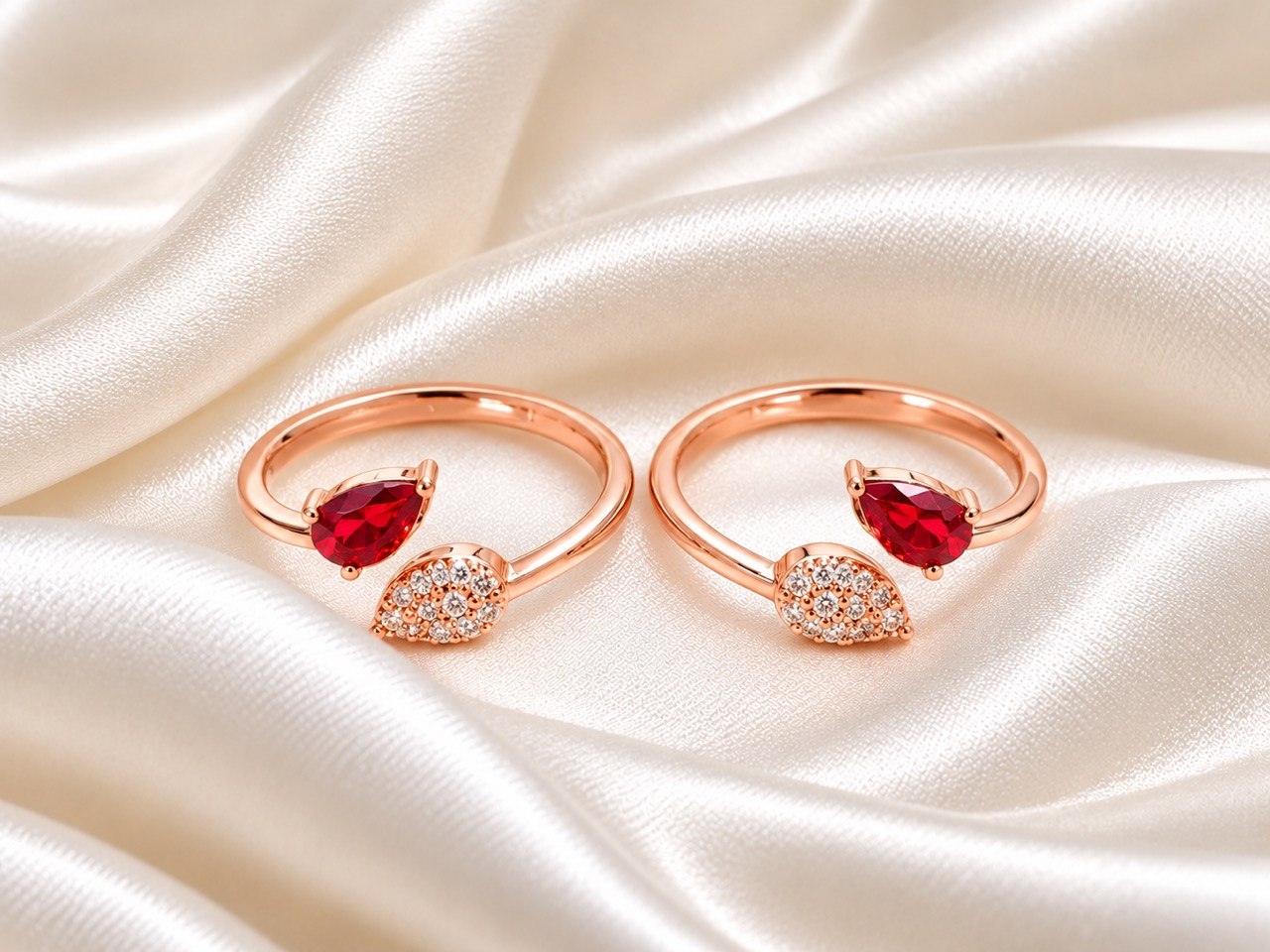 Silver luna red toe ring with rosegold finish