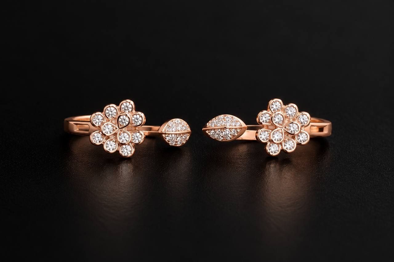 Silver mugilini toe ring with rose gold finish