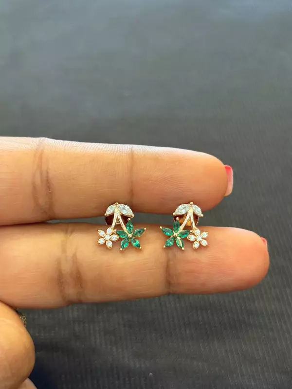 silver Bouquet green stud with rose gold finish