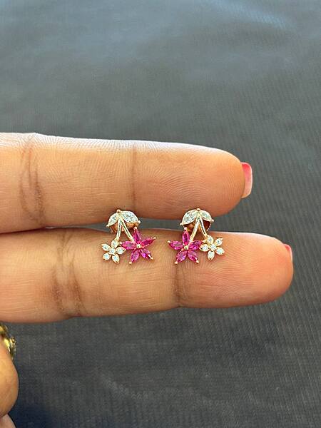 silver Bouquet pink stud with rosegold finish