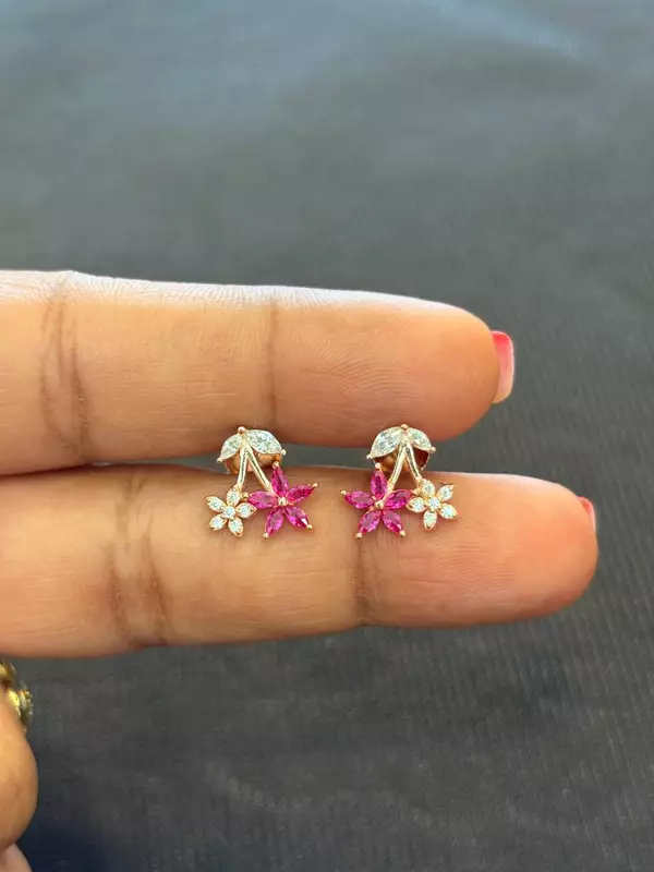 silver Bouquet pink stud with rosegold finish