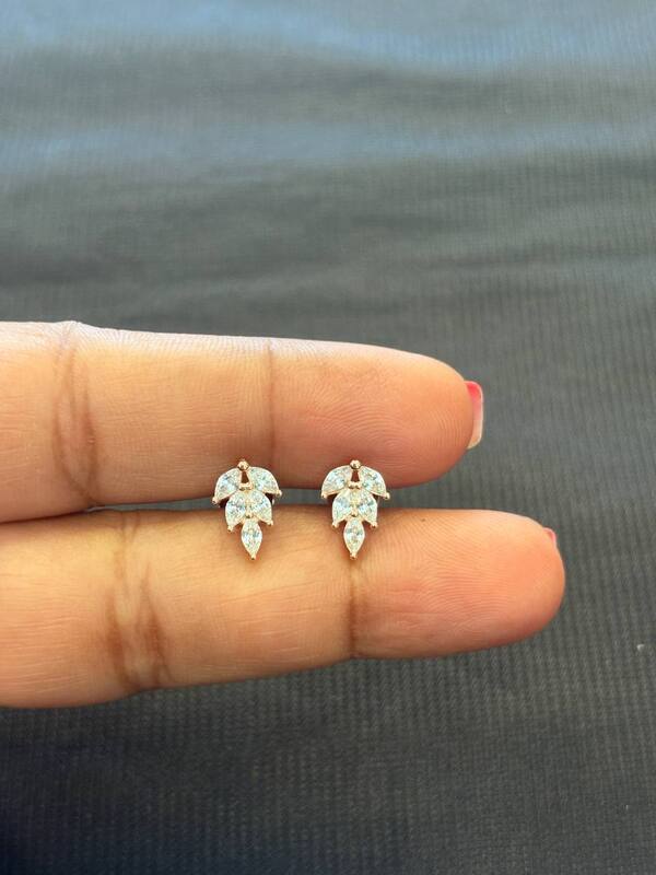 silver leaf glow stud with rosegold finish