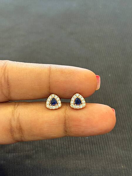 silver tri blue stud with rose gold finish