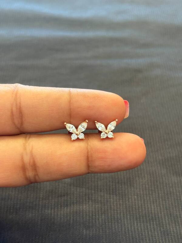 silver stone butterfly stud with rosegold finish
