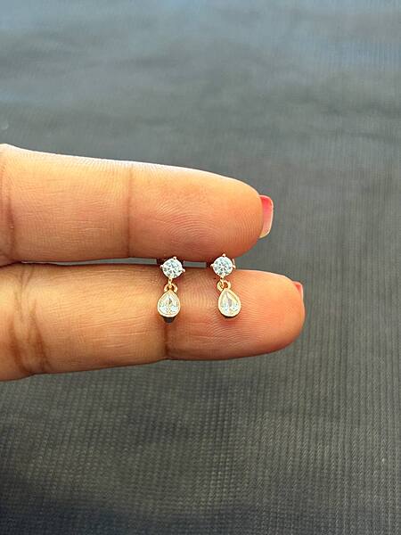 silver drop hanging stud with rosegold finish