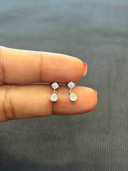 silver drop hanging stud with rosegold finish