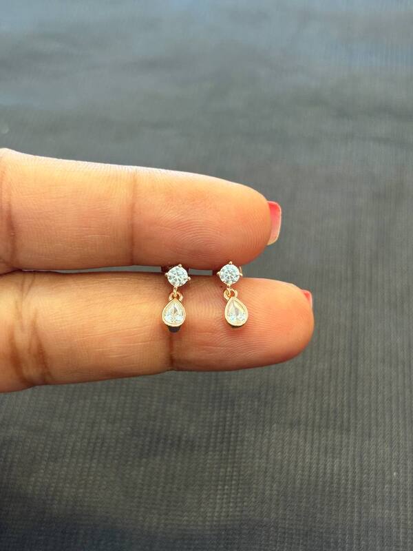 silver drop hanging stud with rosegold finish