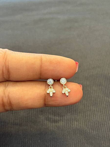 silver leaf drop stud with rosegold finish