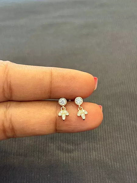 silver leaf drop stud with rosegold finish