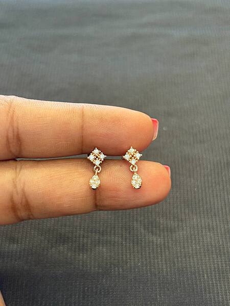 silver square drop stud with rosegold finish