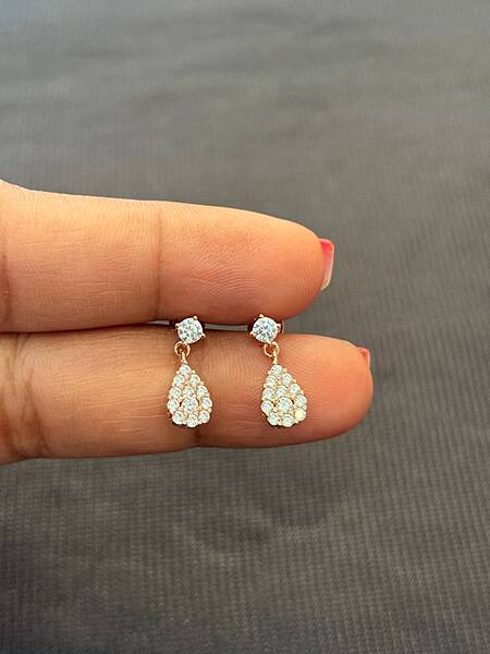 silver stone drop stud with rosegold finish