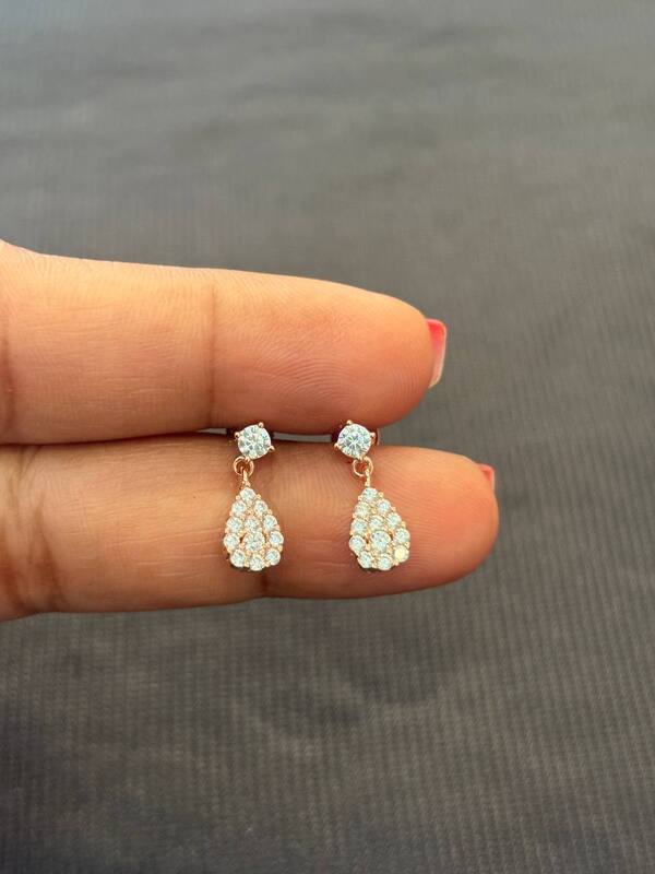 silver stone drop stud with rosegold finish