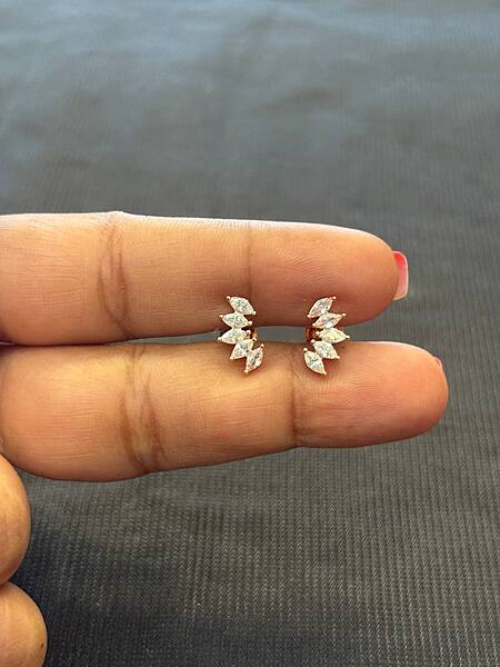 silver white angel wing stud with rosegold finish