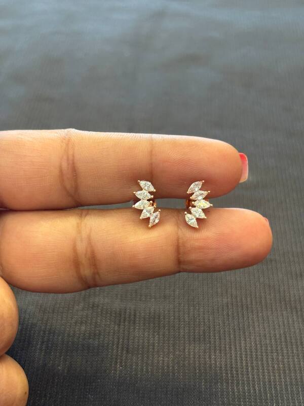 silver white angel wing stud with rosegold finish