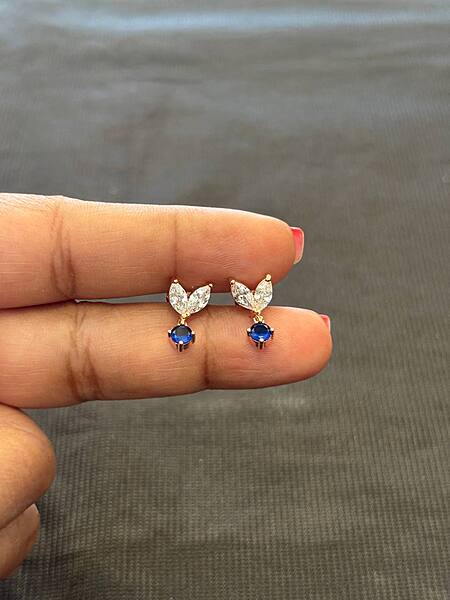 silver double leaf hanging blue with rosegold finish