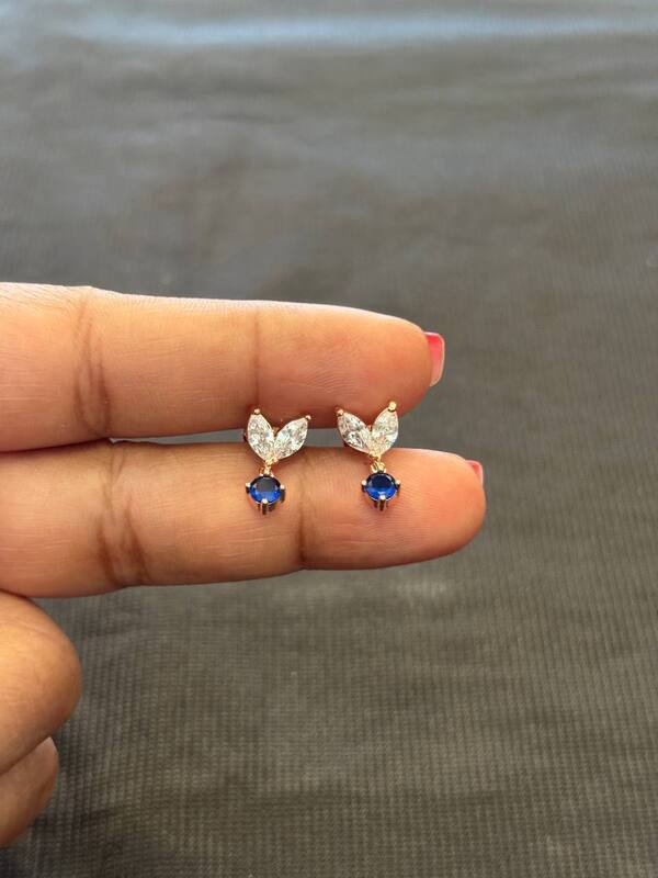 silver double leaf hanging blue with rosegold finish