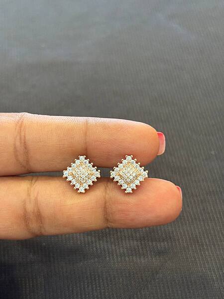 silver ziya square stud with rosegold finish