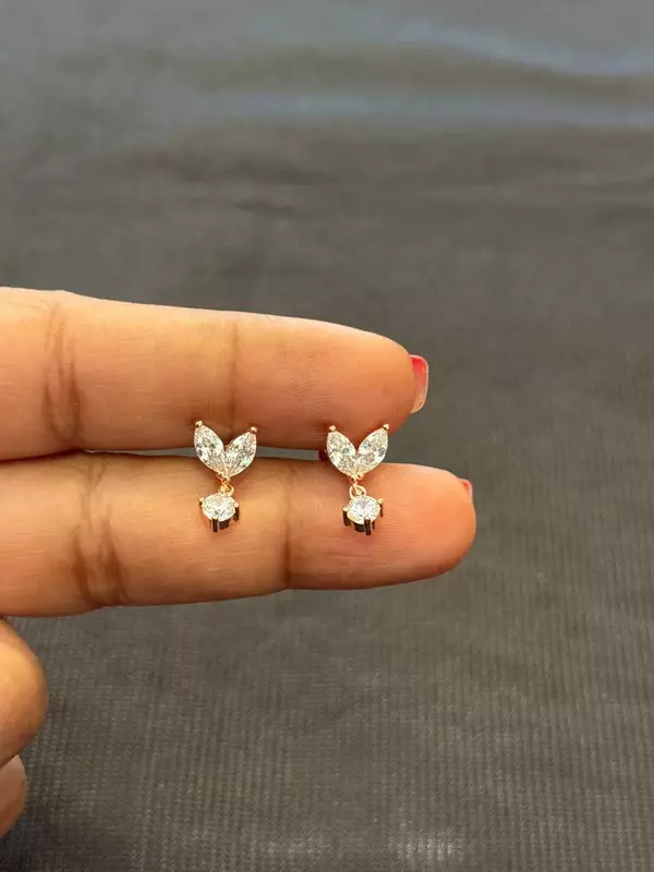 silver double leaf hanging stud with rosegold finish