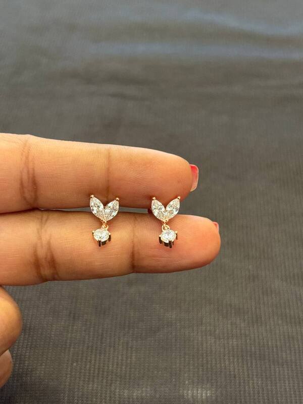 silver double leaf hanging stud with rosegold finish