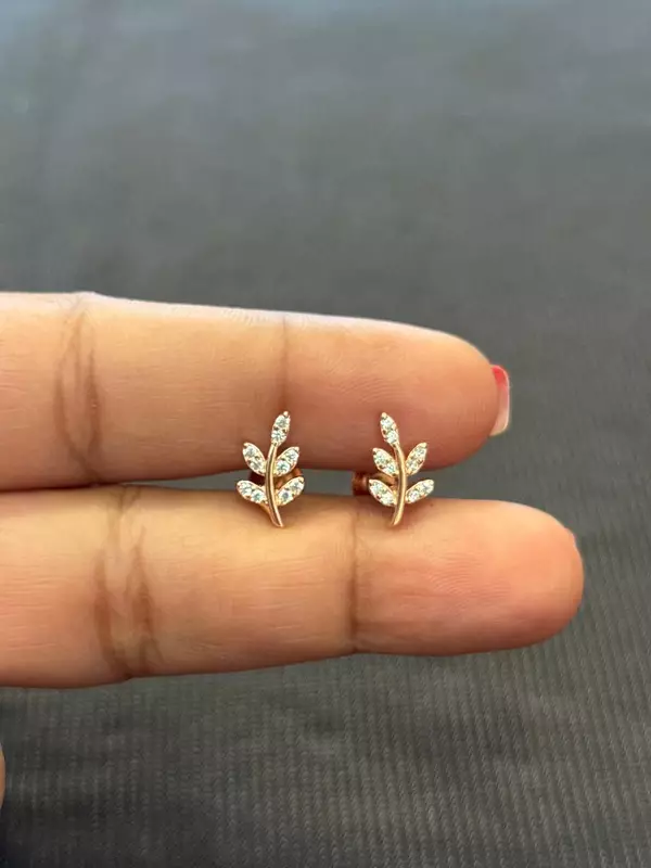 silver leaf stud with rose gold finish