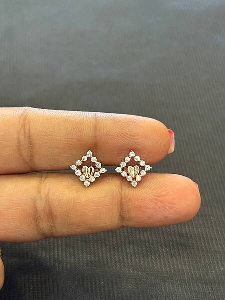 silver square love stud with rosegold finish