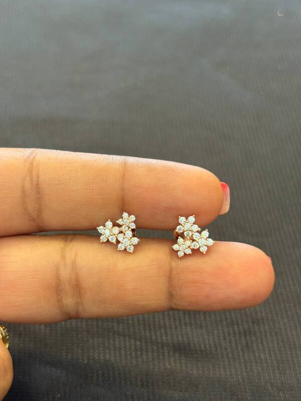 silver rose bloom stud with rosegold finish