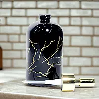 Black Glass Soap Dispenser with Gold Detailing