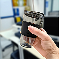 Glass Sipper Mug With Anti-Skid Leather Sleeve