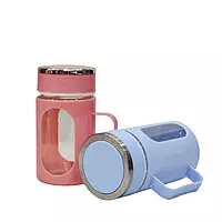 Double Layer Glass Mug With Lid & Handle