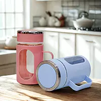 Double Layer Glass Mug With Lid & Handle