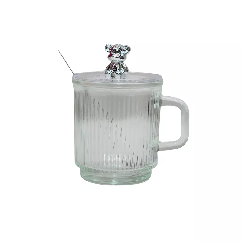 Glass Coffee Mug With Bear Lid And Spoon