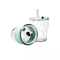 Glass Sipper with Lid, Straw and leather grip