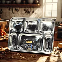 6 Compartment Stainless Steel Plate