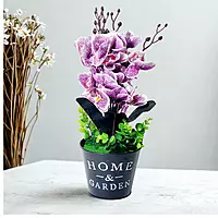Artificial Orchid Plant with Decorative 'HOME & GARDEN' Pot
