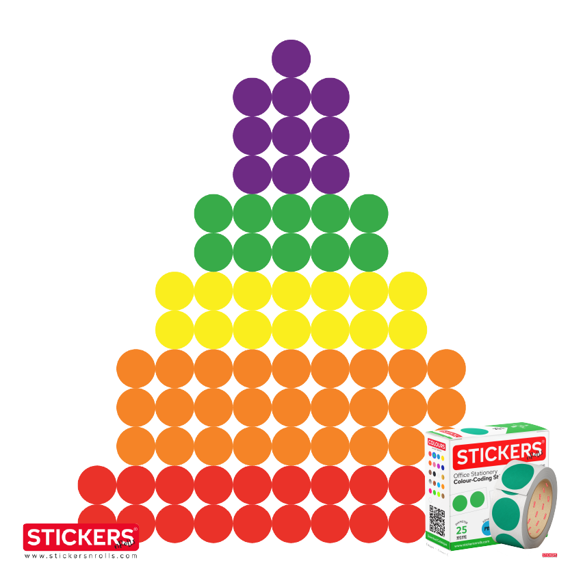 10mm - Round - Solid Colours - Colour Coding Stickers - Permanent Adhesive