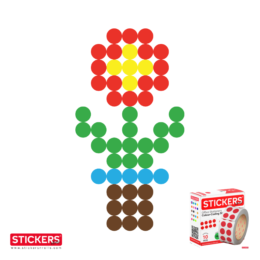 10mm - Round - Solid Colours - Colour Coding Stickers - Permanent Adhesive