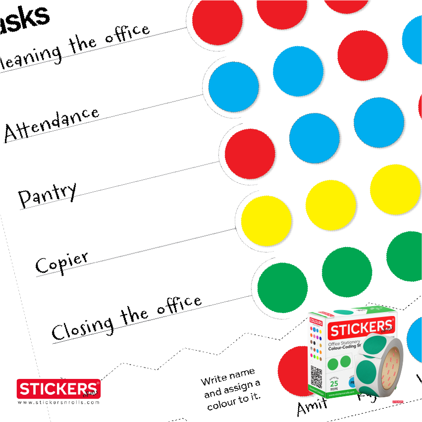 25mm - Round - Solid Colours - Colour Coding Stickers - Permanent Adhesive