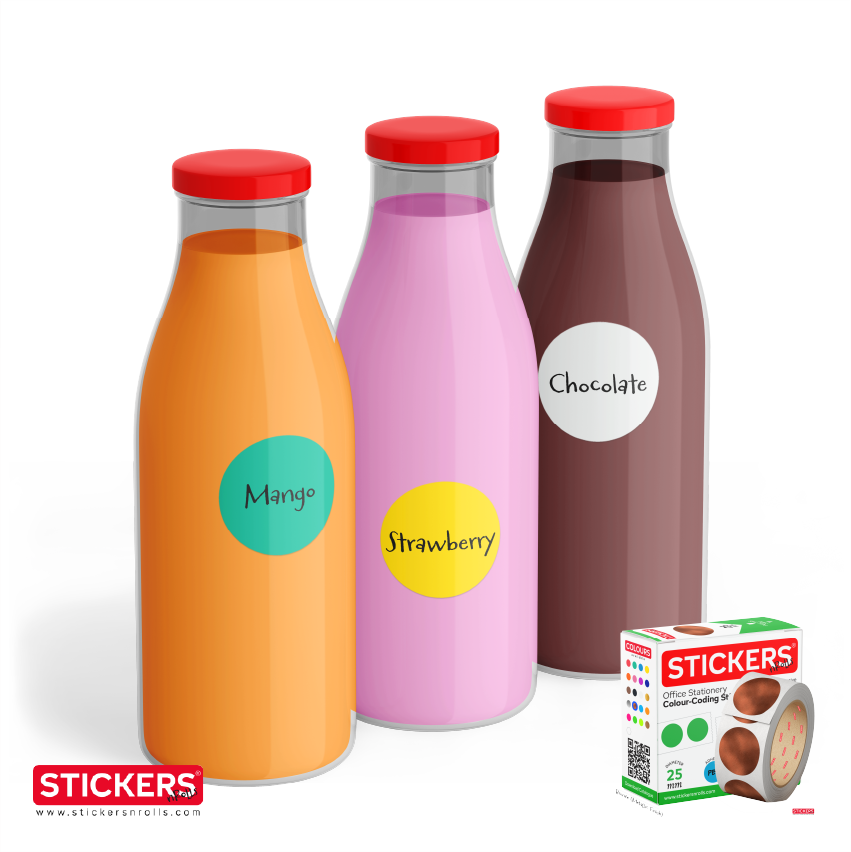 25mm - Round - Solid Colours - Colour Coding Stickers - Permanent Adhesive